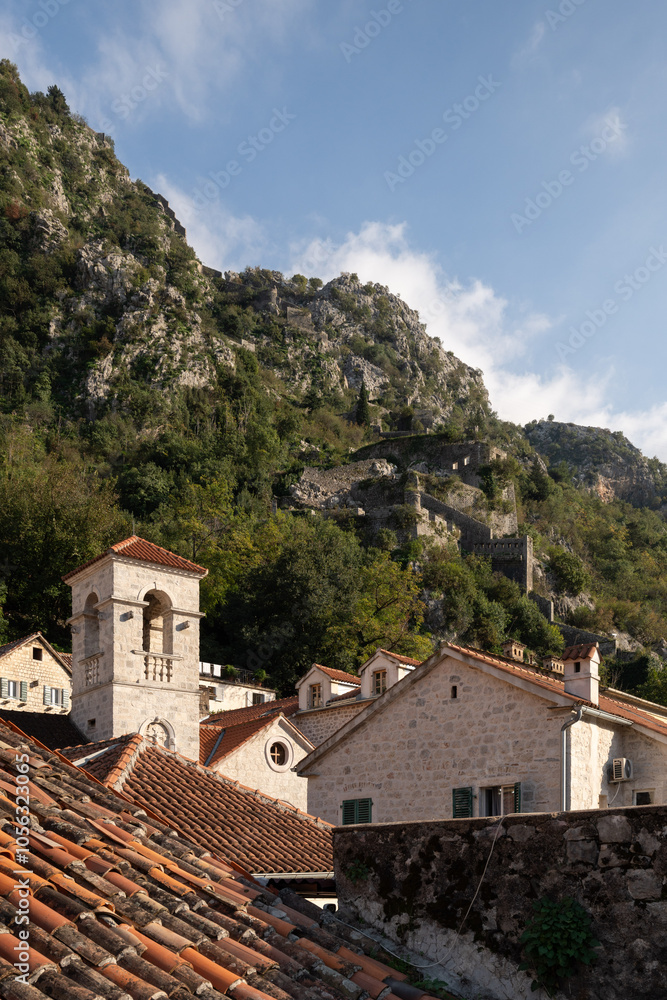 Rooftops of Kotor and Mountains Behind, Montenegro Rooftops of Kotor and Mountains Behind, Montenegro