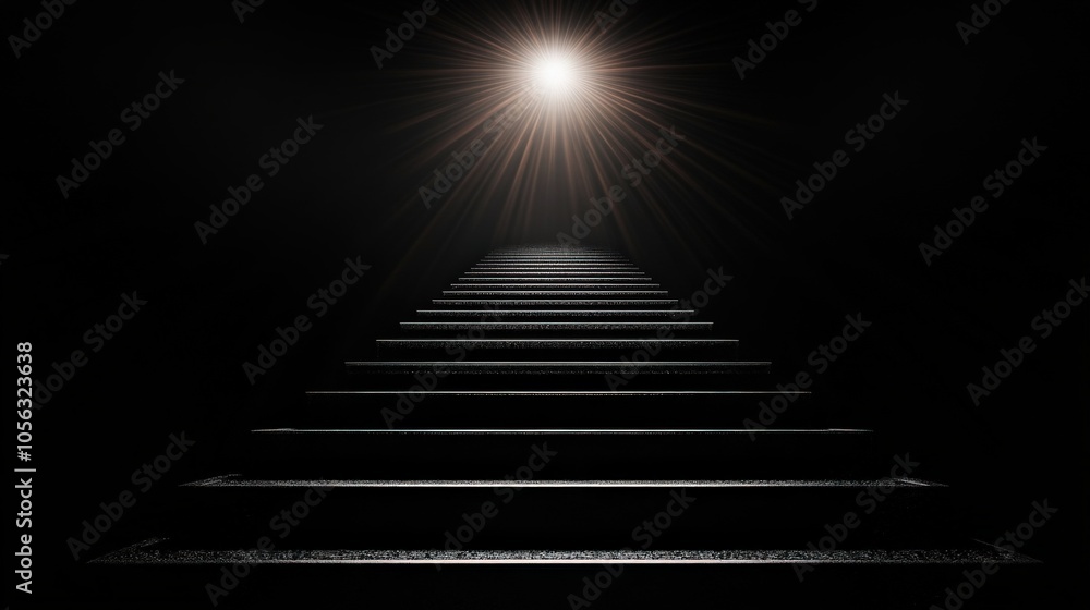 Stairway leading to the light, symbolizing hope and transition in darkness. Stairway leading to the light, symbolizing hope and transition in darkness.
