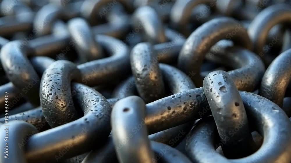 Zoom in on metal chains materials for an industrial look, highlighting metallic reflections. Zoom in on metal chains materials for an industrial look, highlighting metallic reflections.