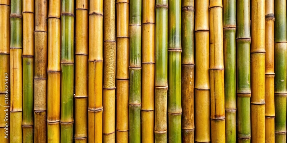 Naklejka premium A Wall of Smooth, Interwoven Bamboo Stalks in Shades of Golden Yellow and Deep Green