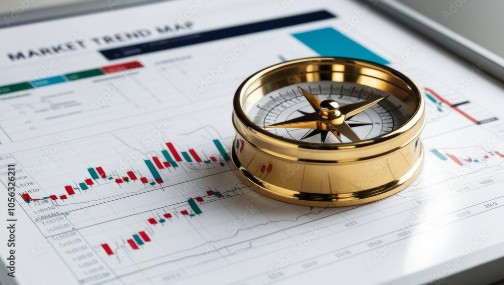 Golden compass over market trend map, symbolizing guidance in financial decisions and wealth exchanges. This captures essence of navigating through market fluctuations Golden compass over market trend map, symbolizing guidance in financial decisions and wealth exchanges. This captures essence of navigating through market fluctuations
