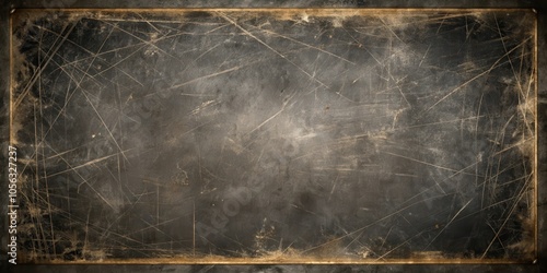 Distressed Dark Metal Texture with Scratches and a Golden Border