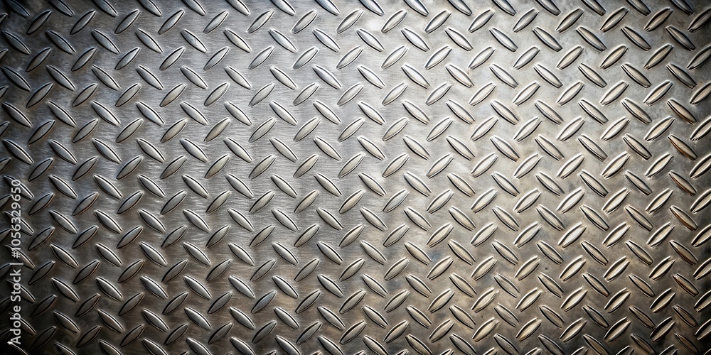 Closeup of a diamond plate, exhibiting a silver metallic surface with a textured pattern, reflecting light and shadow Closeup of a diamond plate, exhibiting a silver metallic surface with a textured pattern, reflecting light and shadow