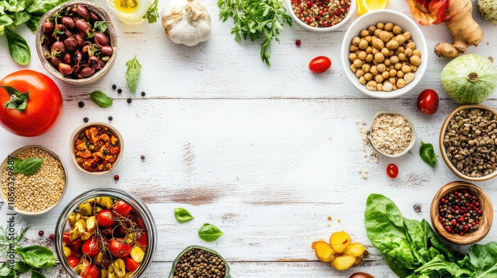 Fresh Ingredients for Healthy Cooking Displayed Artfully Fresh Ingredients for Healthy Cooking Displayed Artfully