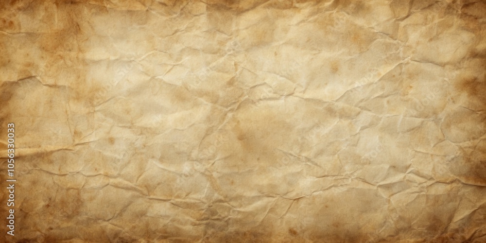 A crumpled piece of old paper with visible wrinkles and discoloration. The texture of the paper is a perfect representation of the passage of time and the aging process. A crumpled piece of old paper with visible wrinkles and discoloration. The texture of the paper is a perfect representation of the passage of time and the aging process.
