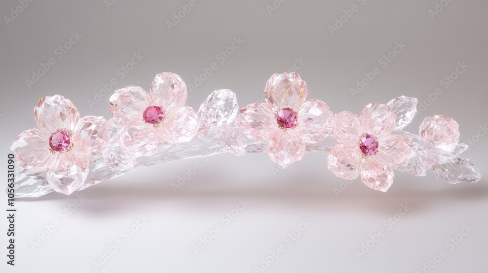 Delicate pink crystal flowers arranged elegantly in a decorative display showcasing craftsmanship and artistry Delicate pink crystal flowers arranged elegantly in a decorative display showcasing craftsmanship and artistry