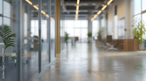 Blurred office interior view - panoramic office background.