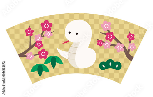かわいい蛇の正月飾りのベクターイラスト　巳　巳年　白蛇　干支　年賀状