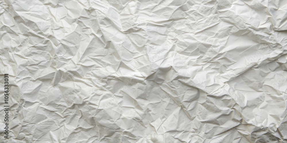 Obraz premium A Close-Up View of a Crumpled Sheet of White Paper Exhibiting a Textured Surface with Deep Creases and Folds, Ideal for Abstract Backgrounds