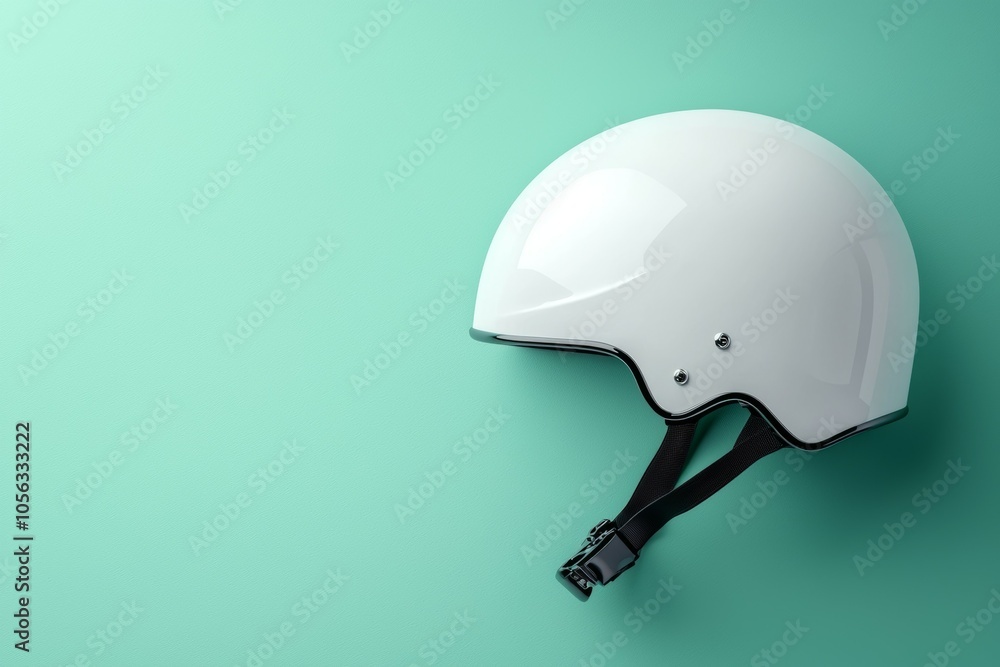 A white helmet is sitting on a green wall A white helmet is sitting on a green wall