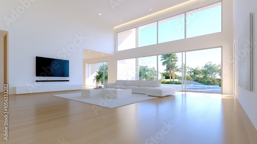 Contemporary Living Room with White Sofa - 3D Render Interior Design