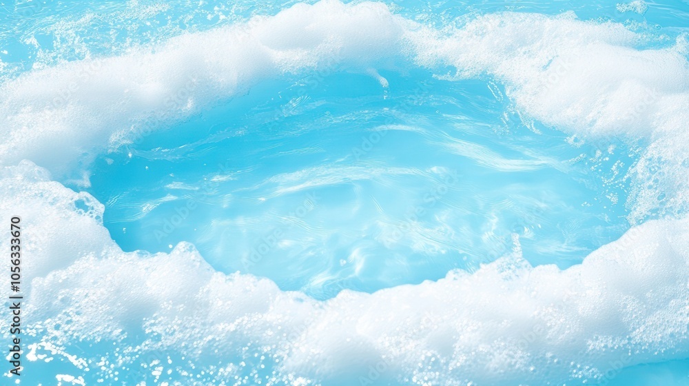 Obraz premium A serene blue pool with bubbling water and soft white foam creating a tranquil atmosphere in a sunny outdoor setting