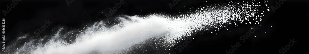 A cloud of white powder dispersing against a black background, creating a dramatic effect. A cloud of white powder dispersing against a black background, creating a dramatic effect.