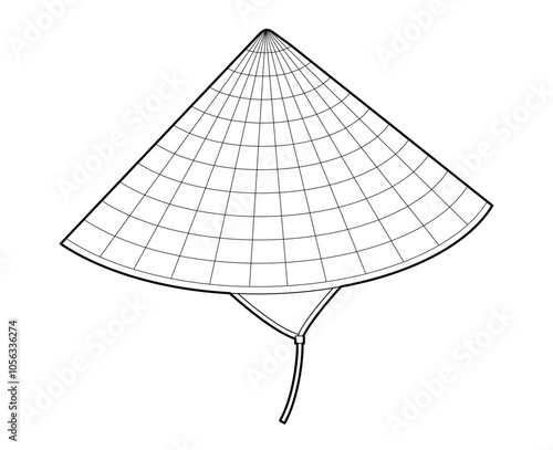 Coolie Hat with Toggle Chin Strap. Head Fashion accessory cap clothing technical illustration. Vector headgear for Men, women, unisex style, flat template CAD mockup sketch outline isolated