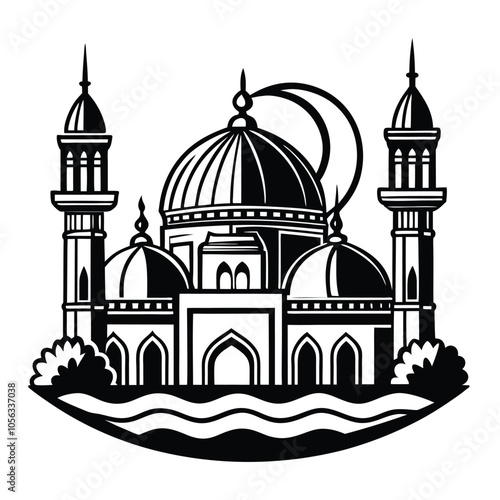 Taj Mahal vector silhouette illustration featuring an iconic Indian architectural monument