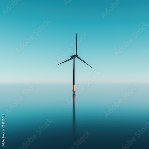 Isolated Wind Turbine in Calm Blue Waters