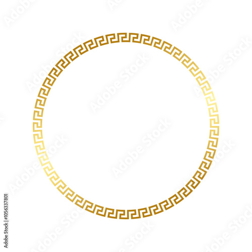 Obraz na plátne Traditional circle gold Greek ornament meander isolated on white background