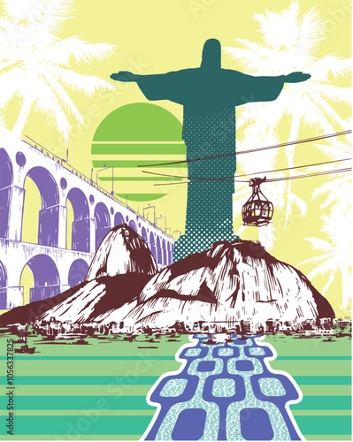 Vector multicolored illustration of composition with landmarks of the city of Rio de Janeiro, Brazil.
Art representing current times.