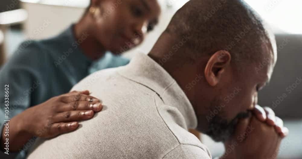 Psychology, support and counseling with black people in office for anxiety, comfort and sympathy. Mental health, mind and advice with man and woman in clinic for helping others, trust and compassion Psychology, support and counseling with black people in office for anxiety, comfort and sympathy. Mental health, mind and advice with man and woman in clinic for helping others, trust and compassion
