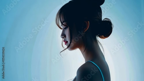 Elegant silhouette of a young lady in a lush white dress against a soft background.