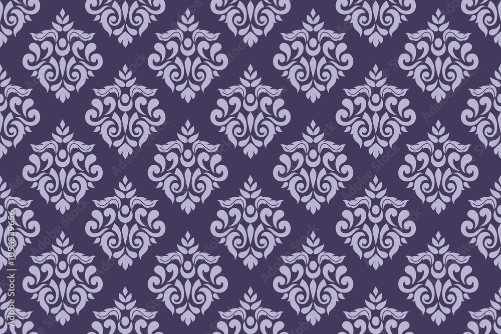 Fototapeta premium Beautiful Purple damask seamless pattern for wallpaper fabric background.