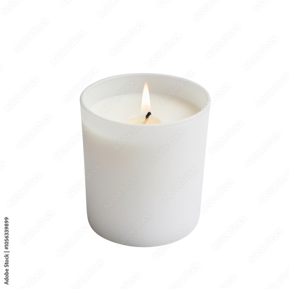 Simple White Candle in Glass Container with Flame Simple White Candle in Glass Container with Flame