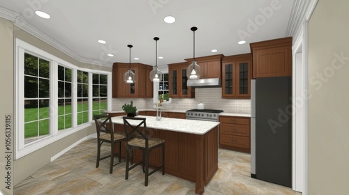 Wallpaper Mural Modern Kitchen with Brown Cabinets and Bright Space Torontodigital.ca