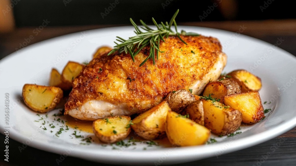Fried Chicken Breast with Roasted Potatoes and Herbs Fried Chicken Breast with Roasted Potatoes and Herbs