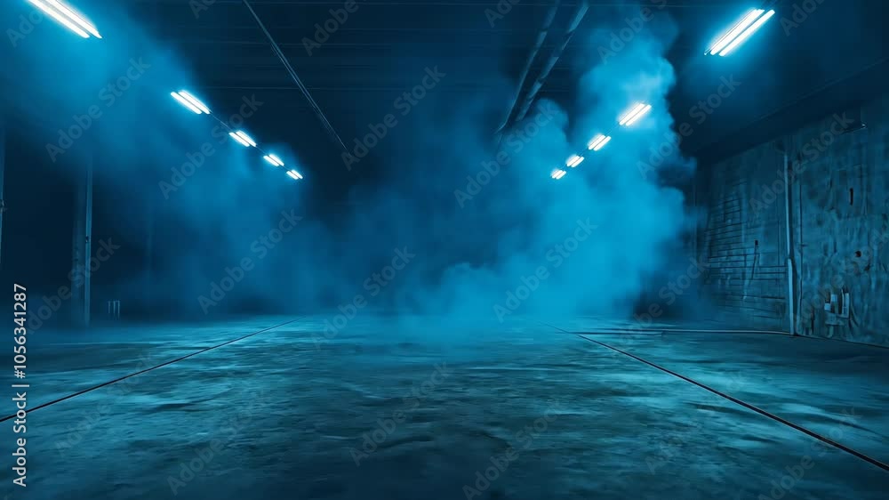 A dark empty street, dark blue background, an empty dark scene, neon light, spotlights The asphalt floor and studio room with smoke float up the interior texture. night view Video