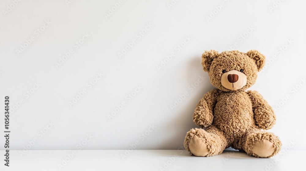 A small brown teddy bear with a soft, plush body sitting gently against a blank white backdrop, evoking warmth and sweet childhood memories A small brown teddy bear with a soft, plush body sitting gently against a blank white backdrop, evoking warmth and sweet childhood memories