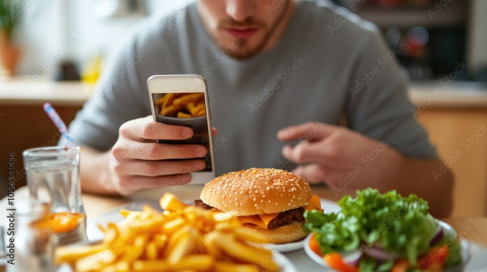 Man Taking a Picture of His Food on a Smartphone Man Taking a Picture of His Food on a Smartphone