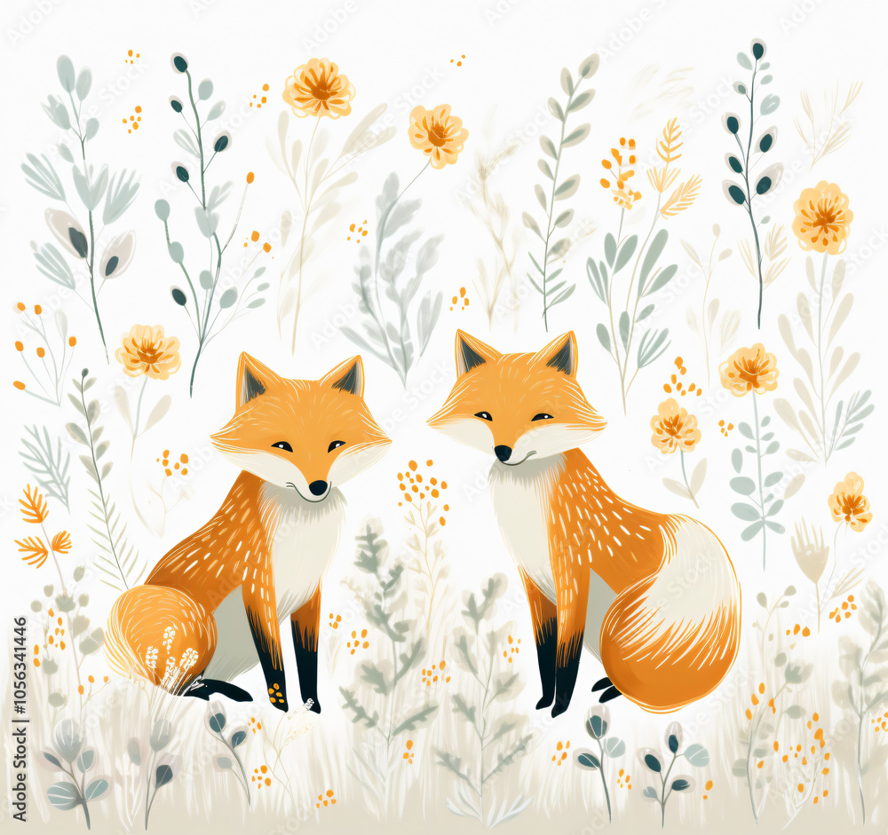 Beautiful two foxes delicate flowers,soft pastel color palette,nature,digital,illustration,home decor,animal,floral,nursery,print,wildflower,woodland,forest,sweet,nature,floral,design,cozy,soft, Beautiful two foxes delicate flowers,soft pastel color palette,nature,digital,illustration,home decor,animal,floral,nursery,print,wildflower,woodland,forest,sweet,nature,floral,design,cozy,soft,