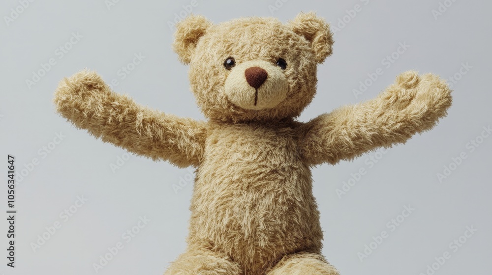 A small brown teddy bear with its arms stretched out, sitting against a plain white background, ready for a hug and bringing comfort A small brown teddy bear with its arms stretched out, sitting against a plain white background, ready for a hug and bringing comfort