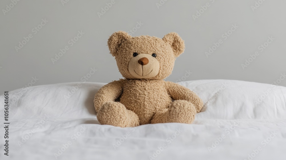 A small brown teddy bear, with its soft fur and button eyes, resting gently on a simple background, a timeless symbol of comfort A small brown teddy bear, with its soft fur and button eyes, resting gently on a simple background, a timeless symbol of comfort