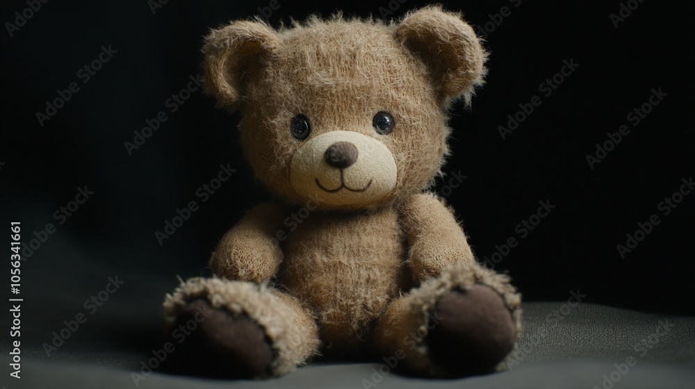 A small brown teddy bear, with its soft fur and button eyes, resting gently on a simple background, a timeless symbol of comfort A small brown teddy bear, with its soft fur and button eyes, resting gently on a simple background, a timeless symbol of comfort