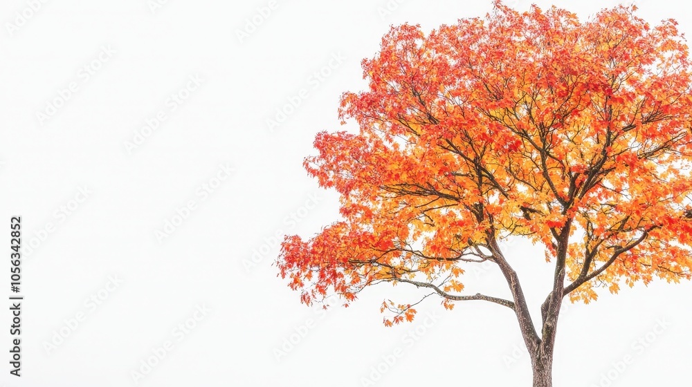 A tall maple tree with bright red and golden leaves, standing against a white background, showcasing the rich colors of fall A tall maple tree with bright red and golden leaves, standing against a white background, showcasing the rich colors of fall