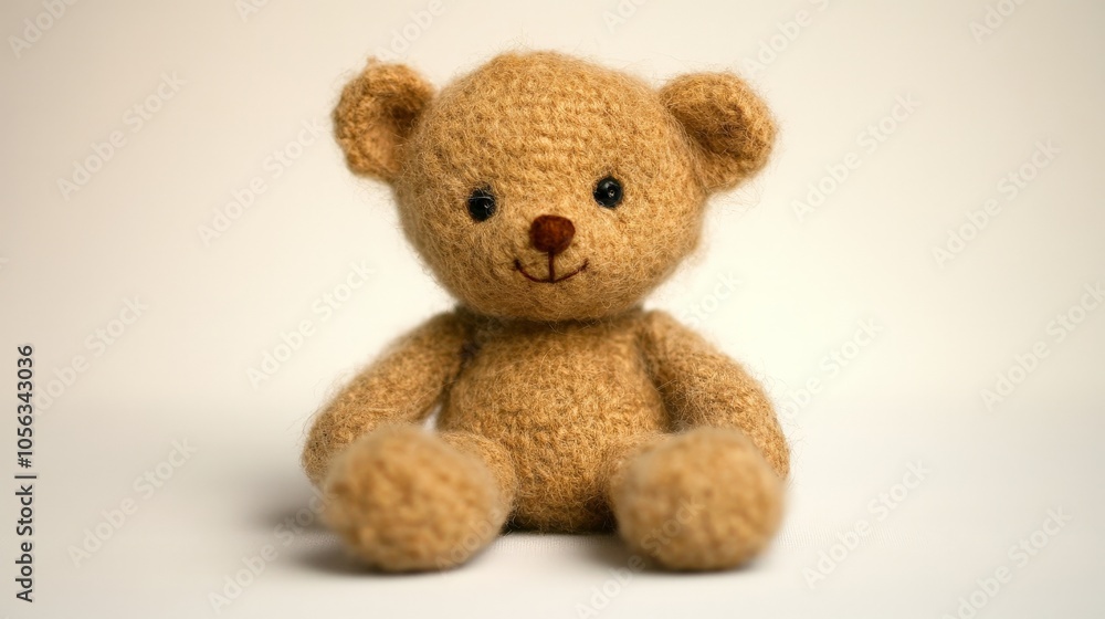 A tiny brown teddy bear with button eyes and stitched paws, resting quietly on a clean, light background, radiating innocence and warmth A tiny brown teddy bear with button eyes and stitched paws, resting quietly on a clean, light background, radiating innocence and warmth
