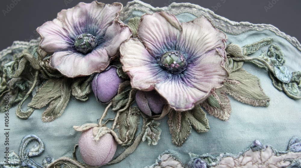 Elegant Floral Embroidery on Fabric Surface Elegant Floral Embroidery on Fabric Surface