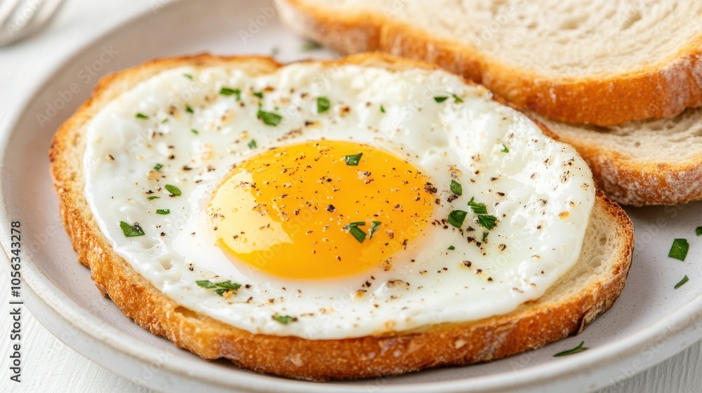 Delicious Fried Egg with Creamy Yolk on Toast Delicious Fried Egg with Creamy Yolk on Toast