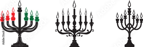 Silhouette of a menorah with seven candles lit, vector silhouette