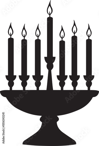 Candlestick with candle, Silhouette of a kwanzaa lampstand strok with seven candles silhouette vector