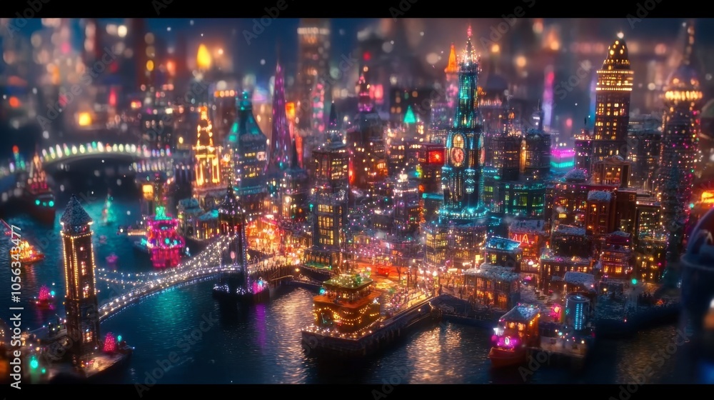 Colorful Night Cityscape with Sparkling Lights Colorful Night Cityscape with Sparkling Lights