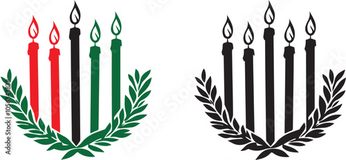Silhouette of a happy kwanzaa wreath sign with seven candles vector silhouette