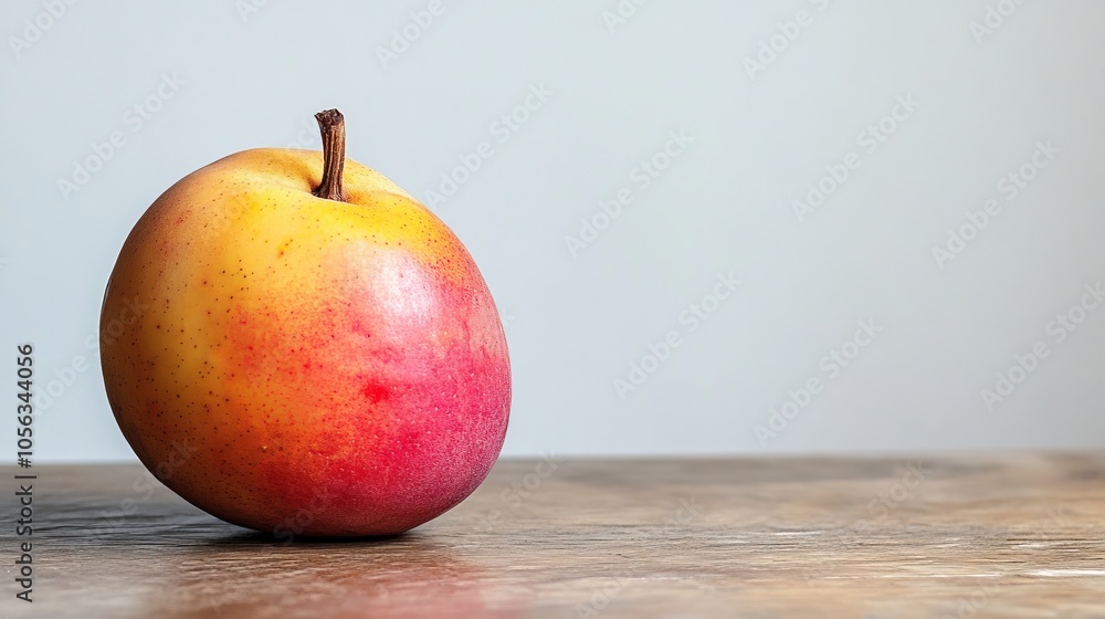 A vibrant chikoo resting on a wooden table, with a soft white background highlighting its natural beauty and unique shape A vibrant chikoo resting on a wooden table, with a soft white background highlighting its natural beauty and unique shape