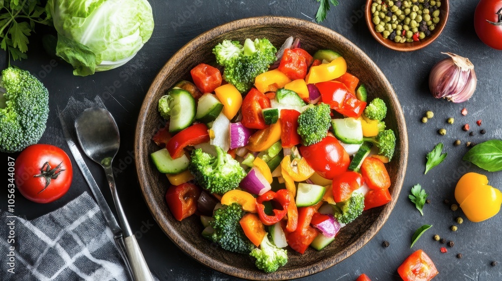 Fresh Colorful Vegetable Salad with Ingredients Fresh Colorful Vegetable Salad with Ingredients