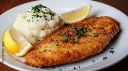 Crispy Pork Schnitzel with Mashed Potatoes and Lemon