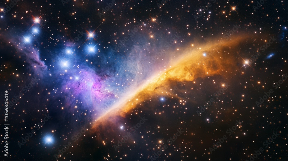Comet passing through a vibrant star-filled galaxy, with bright blue and violet nebula clouds. generative ai Comet passing through a vibrant star-filled galaxy, with bright blue and violet nebula clouds. generative ai