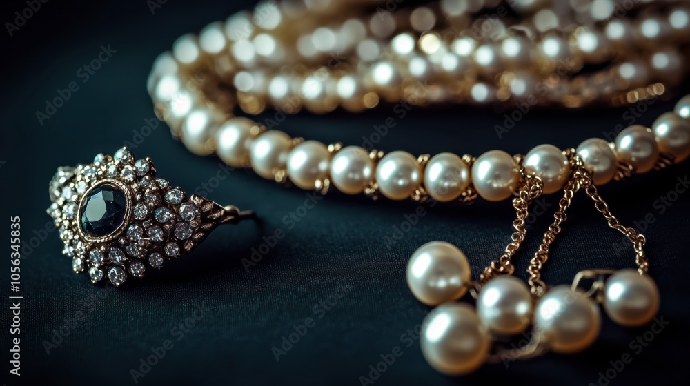 Elegant Jewelry Display with Pearls and Gemstones Elegant Jewelry Display with Pearls and Gemstones