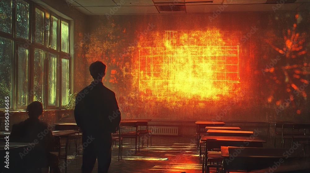 Fototapeta premium A Classroom of Mystery: A Surreal Digital Art Illustration