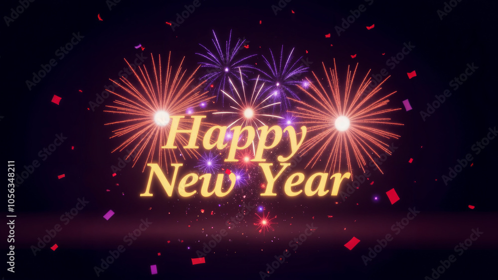 Artistic New Year's Eve Banner with Stunning Fireworks Display and Magical Happy New Year Message Artistic New Year's Eve Banner with Stunning Fireworks Display and Magical Happy New Year Message